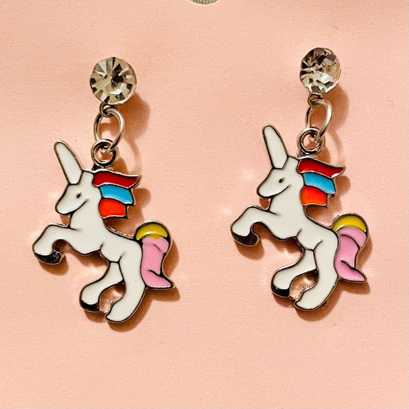 💖 Unicorn Drop Silver Earrings NEW - Picture 1 of 3
